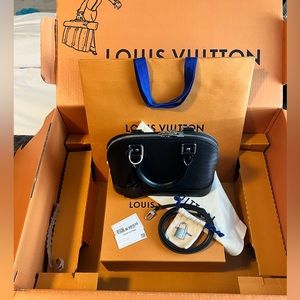 Authentic LOUIS VUITTON Alma BB Top Handle/Cross Body Epi Leather - Black Noir